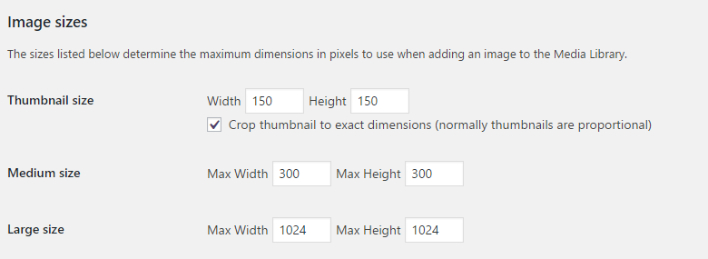 Settings for Media Image Files on WordPress