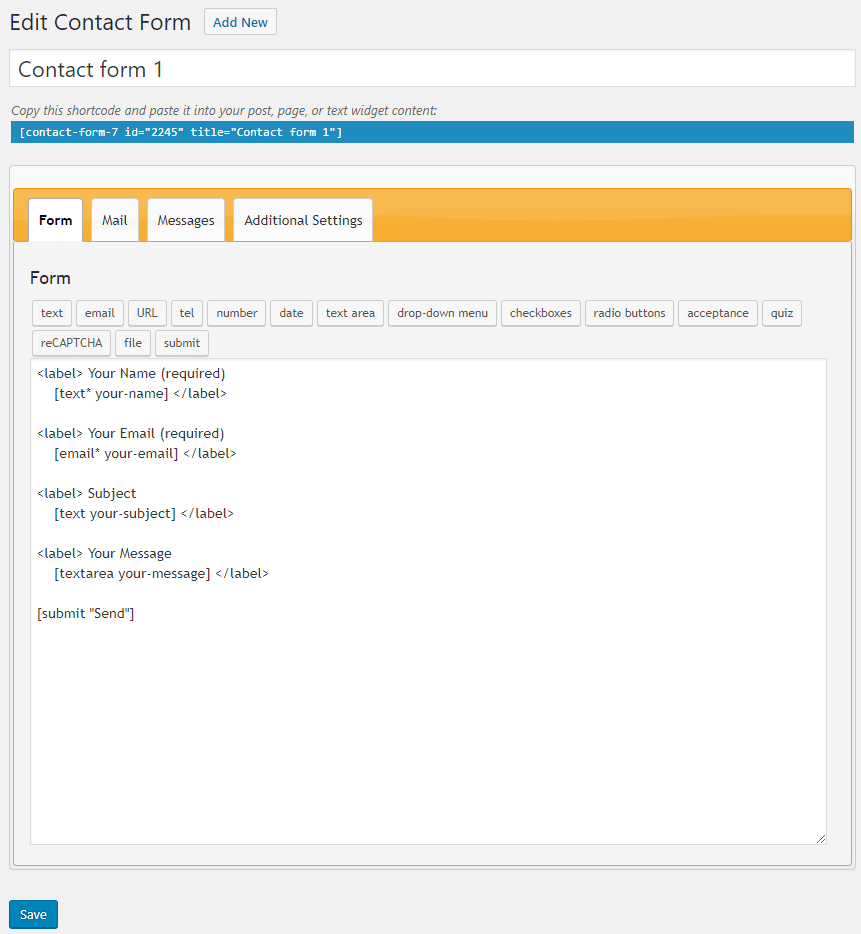 contact form 7 editor section