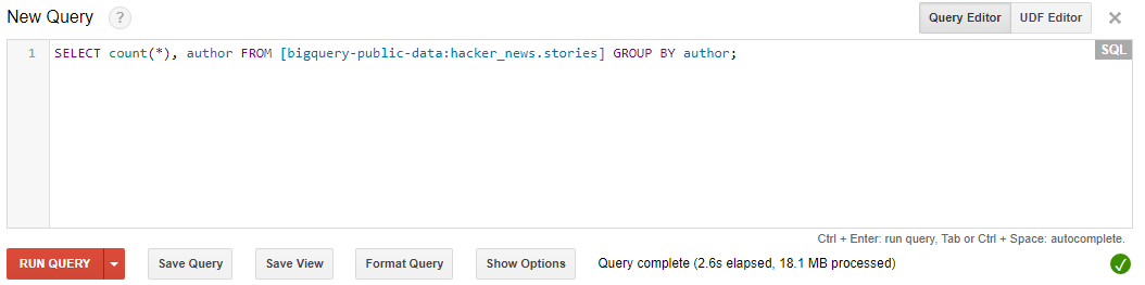 Simple query to fetch the count of stories grouped by author