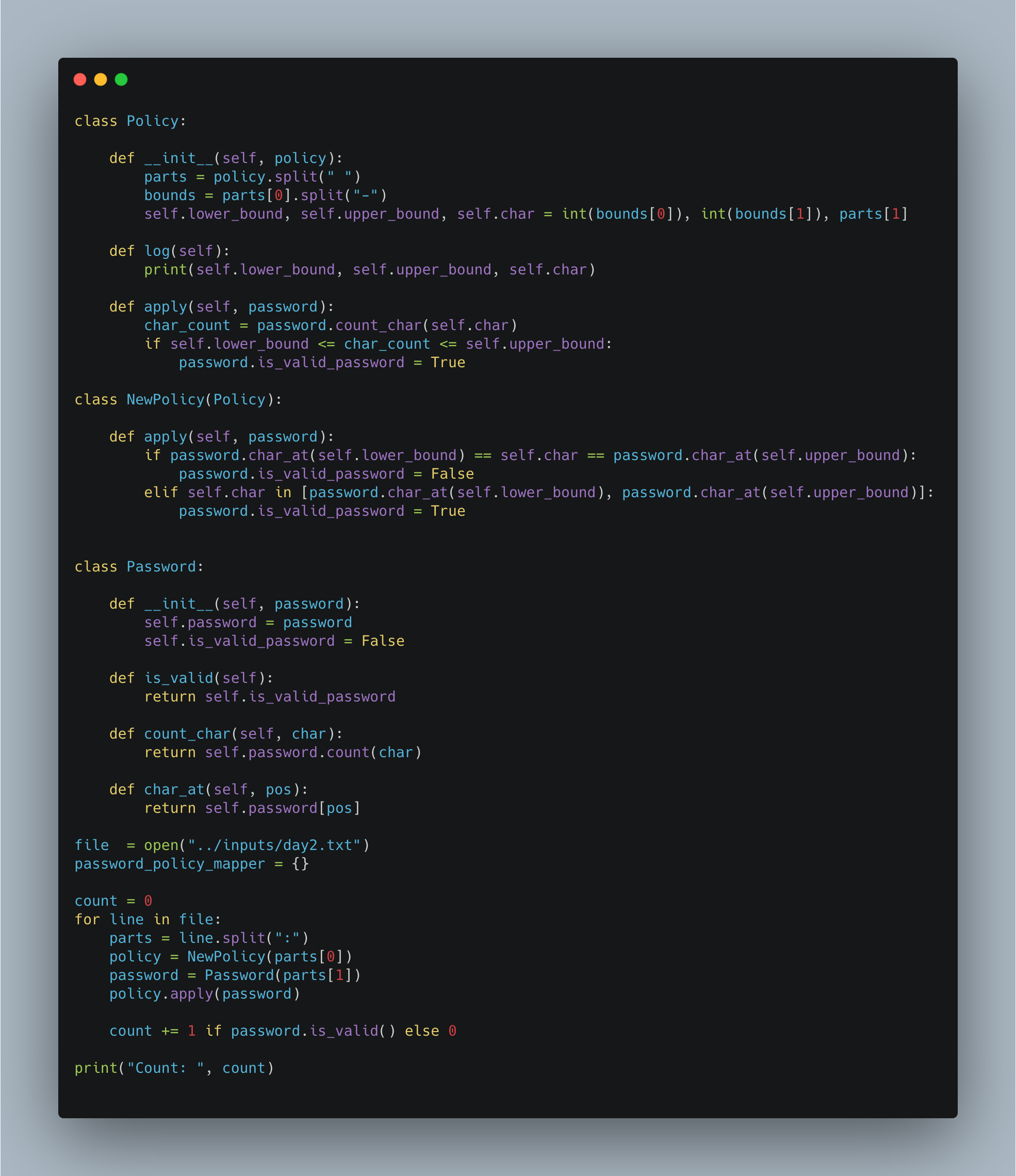 Advent Of Code 2020 DAY 2 ObjectOriented Way