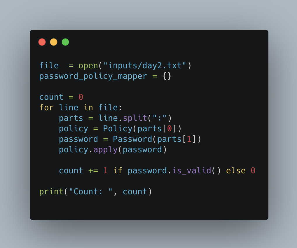Parsing each line to create password and its policy
